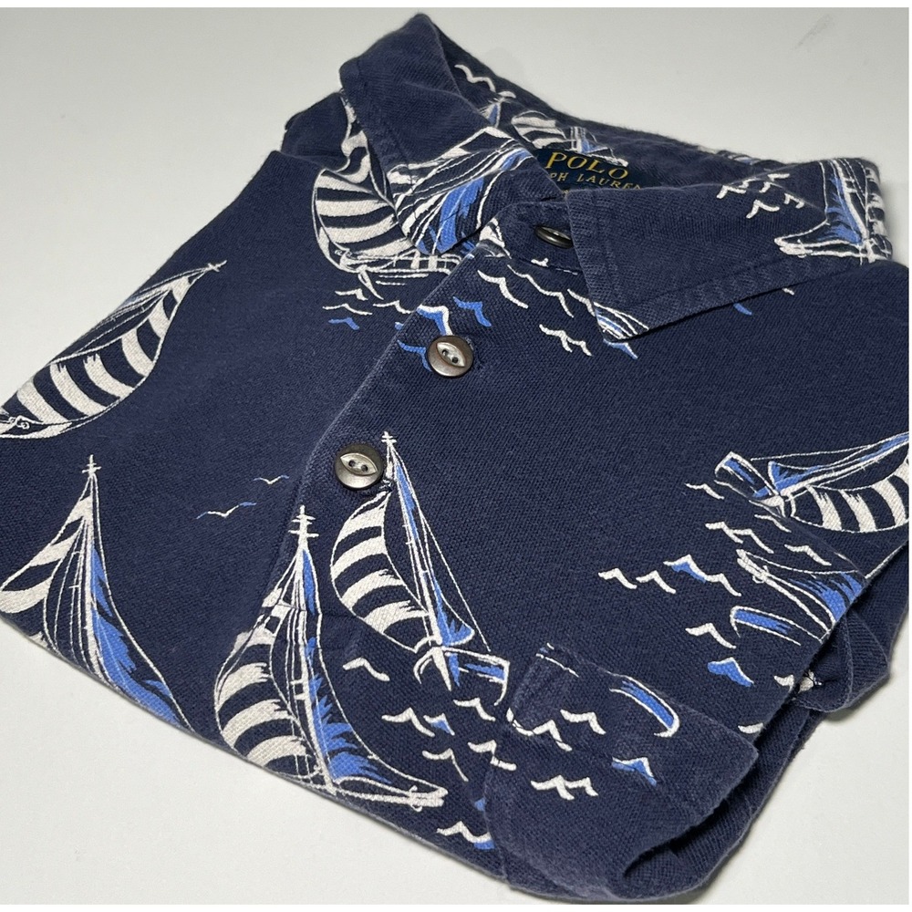 Polo Ralph Lauren Nautical Polo Mens L Navy Featherweight Mesh Sailboat Preppy